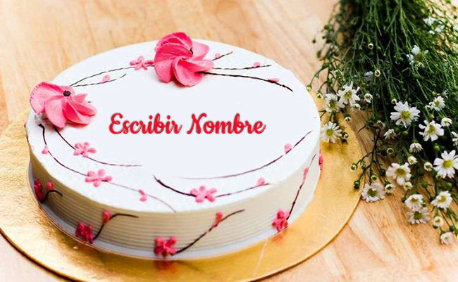 cake B13 - Escribir Nombre En Feliz Cumpleaños Extrafino Flores Torta