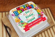 torta texto 17 220x150 - Pastel De Cumpleaños Colorido Con Nombres Y Fotos