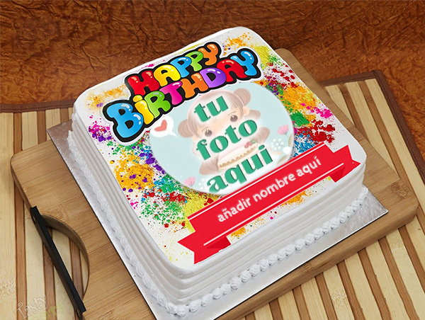 torta texto 17 - Pastel De Cumpleaños Colorido Con Nombres Y Fotos