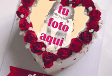 torta texto 19 220x150 - Los Mejores Pasteles De Corazón Con Rosas Con Nombre Y Marco De Fotos