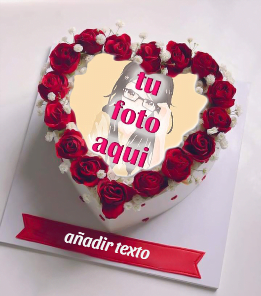 torta texto 19 - Los Mejores Pasteles De Corazón Con Rosas Con Nombre Y Marco De Fotos