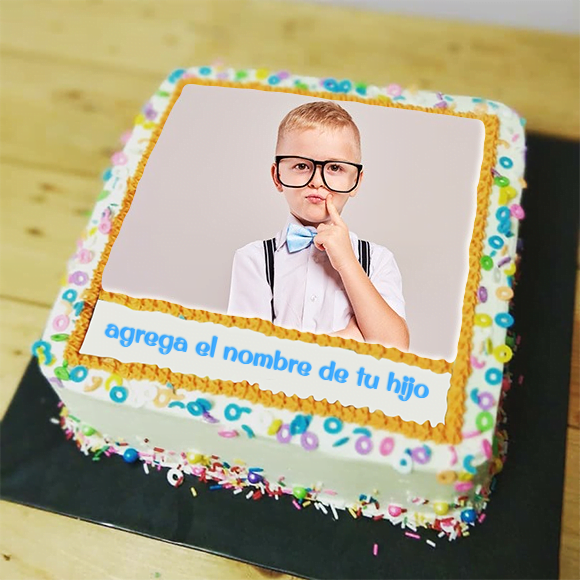 torta texto 25 - feliz cumpleaños hijo pastel con nombre y foto
