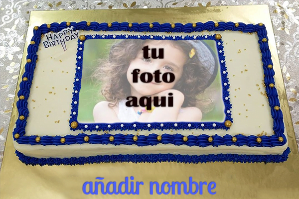torta texto 26 - agregar nombre y foto en el pastel azul