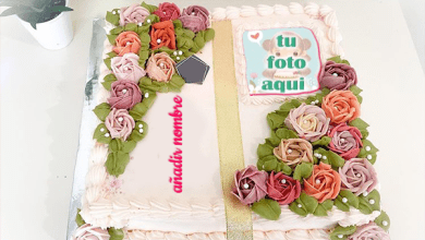 torta texto 32 390x220 - El mejor pastel de cumpleaños de flores agrega nombre y pastel de fotos