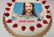 torta texto 4 220x150 - Pastel De Cumpleaños De Fresa Con Nombre Y Edición De Fotos
