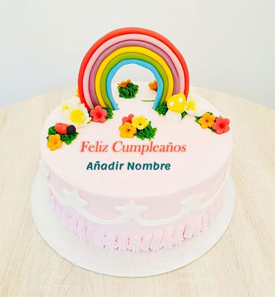 Birthday Cake For Kids With Name 1 - Hermoso Pastel Arcoíris Feliz para el Cumpleaños de Niños con Nombre