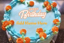 Online Free birthday Cake with name 220x150 - Orange flowers Birthday Cake with name