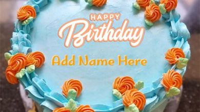 Online Free birthday Cake with name 390x220 - Paste de Cumpleaños con Flores de Naranja y Nombre