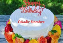 Write Name on white Birthday Cake Online 220x150 - Torta de cumpleaños de chocolate blanco cremoso con nombre