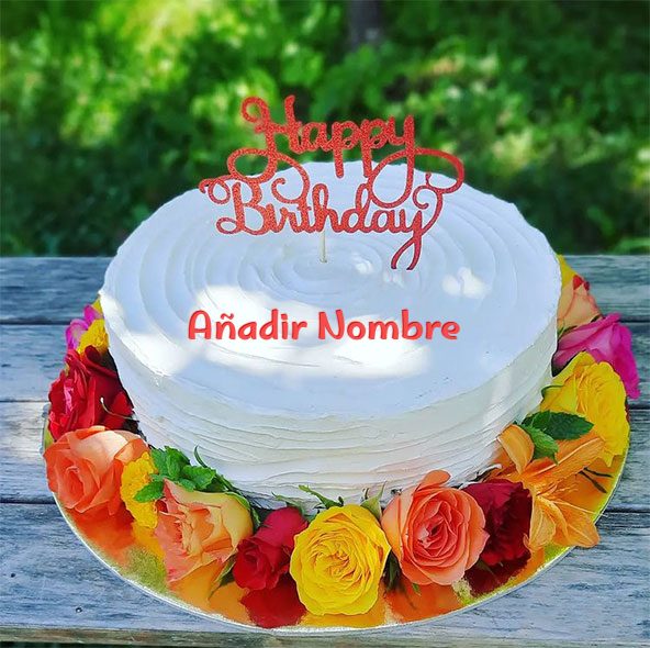 Write Name on white Birthday Cake Online - Torta de cumpleaños de chocolate blanco cremoso con nombre