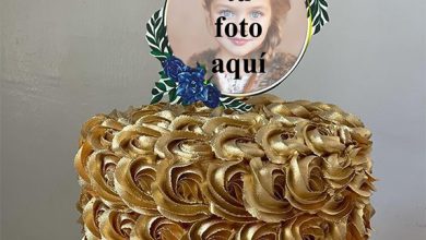cake photo frame 140 390x220 - Pastel De Cumpleaños De Oro Rosa De Lujo Con Marco De Fotos