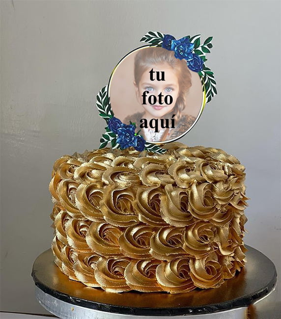 cake photo frame 140 - Pastel De Cumpleaños De Oro Rosa De Lujo Con Marco De Fotos