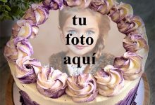 pastel de cumpleanos con foto 101 220x150 - Pastel De Cumpleaños Morado Moderno Con Marco De Fotos