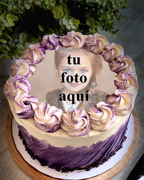 pastel de cumpleanos con foto 101 - Pastel De Cumpleaños Morado Moderno Con Marco De Fotos