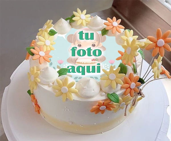 pastel de cumpleanos con foto 105 - Comparta Plantilla Encantadora De Pastel De Cumpleaños De Flores Coloridas Con Foto