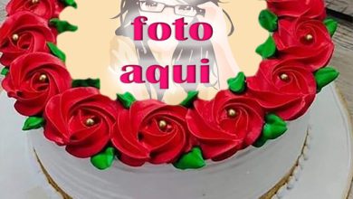 pastel de cumpleanos con foto 108 390x220 - Pastel De Cumpleaños De Rosas Románticas Con Foto Para Novia