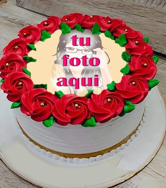 pastel de cumpleanos con foto 108 - Pastel De Cumpleaños De Rosas Románticas Con Foto Para Novia