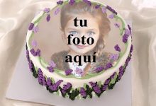 pastel de cumpleanos con foto 113 220x150 - Pastel De Cumpleaños De Flor De Lavanda Púrpura Con Edición De Fotos En Línea