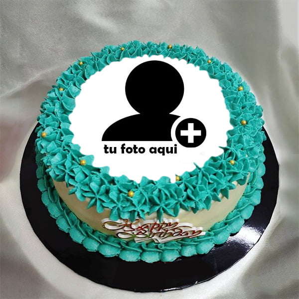 pastel de cumpleanos con foto 114 - Pastel De Deseos De Feliz Cumpleaños Azul Con Editor De Fotos
