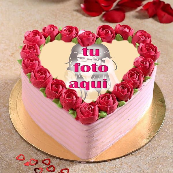 pastel de cumpleanos con foto 117 - El Mejor Pastel Romántico De Feliz Cumpleaños Con Rosa Con Foto