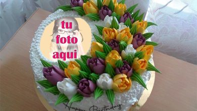 pastel de cumpleanos con foto 136 390x220 - Precioso Pastel De Cumpleaños De Tulipán Para Mamá Con Fotos