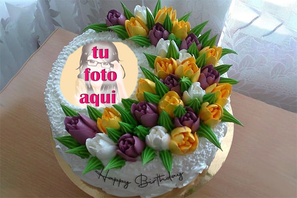 pastel de cumpleanos con foto 136 - Precioso Pastel De Cumpleaños De Tulipán Para Mamá Con Fotos