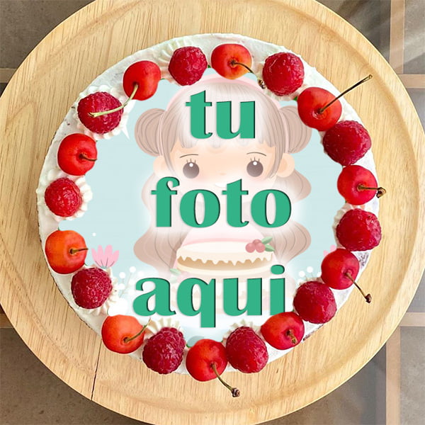 pastel de cumpleanos con foto 63 - Pastel De Cerezas De Frutas De Feliz Cumpleaños Con Tu Foto