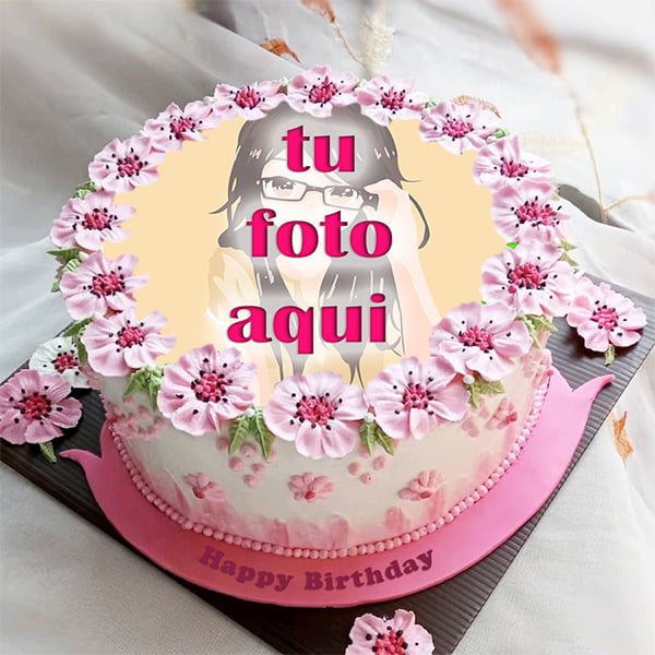 pastel de cumpleanos con foto 70 - Pastel De Cumpleaños De Flor De Cerezo Con Marcos De Fotos