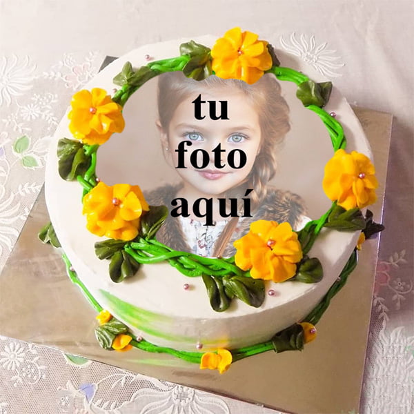 pastel de cumpleanos con foto 80 - Hermoso Pastel De Cumpleaños De Flor Amarilla Con Tu Foto
