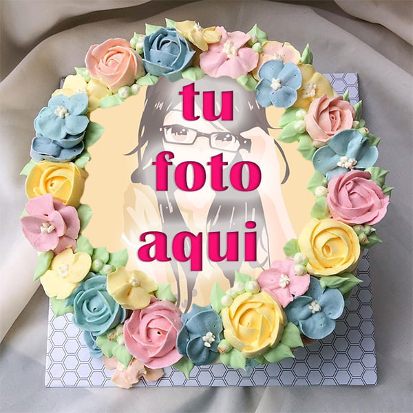 pastel de cumpleanos con foto 83 - Pastel De Cumpleaños Floral Colorido Con Edición De Fotos