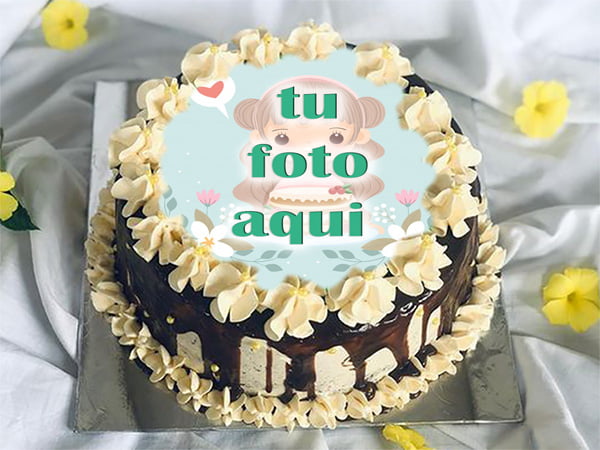 pastel de cumpleanos con foto 84 - Torta De Deseos De Cumpleaños Con Crema De Chocolate Con Edición De Fotos