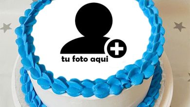 pastel de cumpleanos con foto 86 390x220 - Pastel De Cumpleaños Con Borde Azul Con Edición De Fotos