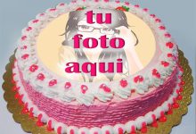 pastel de cumpleanos con foto 87 220x150 - Precioso Pastel De Cumpleaños Con Borde Rosa Con Marco De Fotos