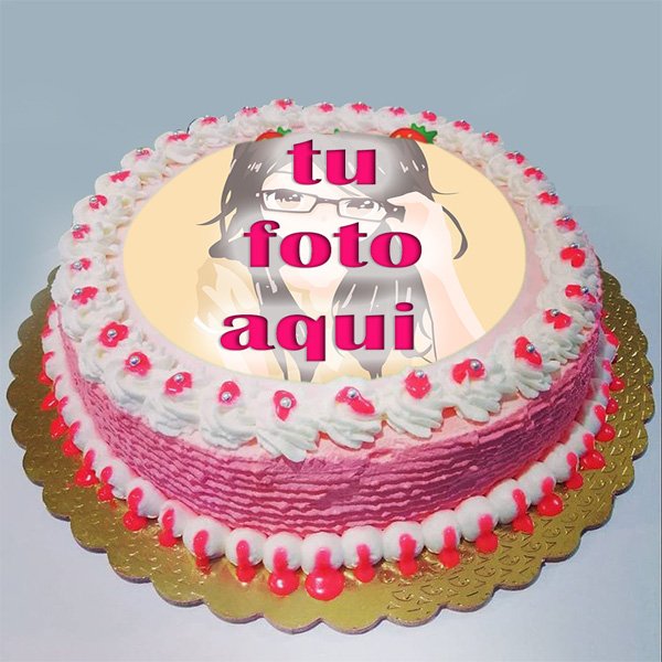 pastel de cumpleanos con foto 87 - Precioso Pastel De Cumpleaños Con Borde Rosa Con Marco De Fotos