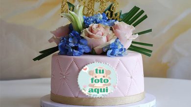 pastel de cumpleanos con foto 93 390x220 - Precioso Pastel De Deseos De Cumpleaños De Flores Rosadas Con Foto