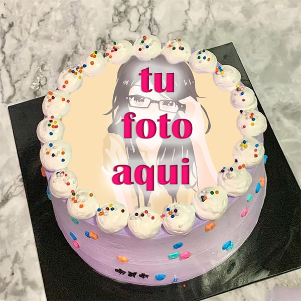 pastel de cumpleanos con foto 94 - Pastel De Cumpleaños De Caramelo Colorido Con Edición De Fotos En Línea