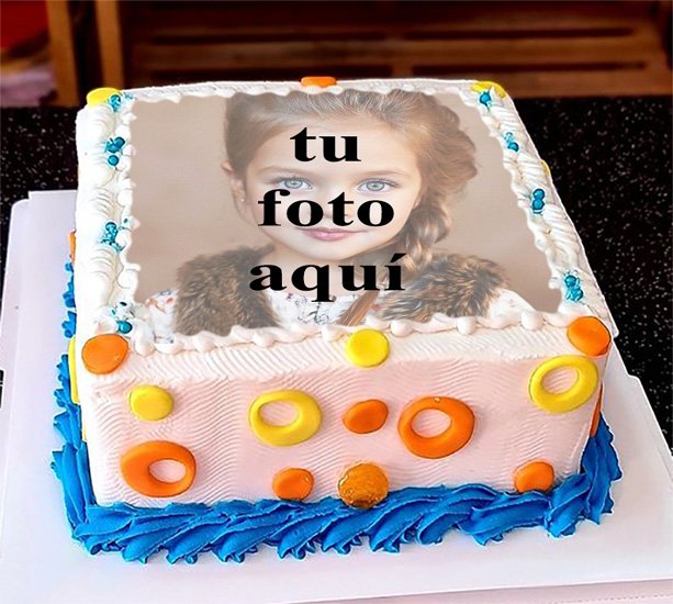 pastel de cumpleanos con foto 95 - Pastel De Cumpleaños Cuadrado Colorido Con Marco De Fotos