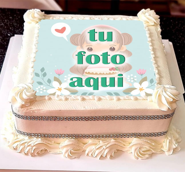 pastel de cumpleanos con foto 96 - Pastel De Cumpleaños Cuadrado Blanco Con Edición De Fotos