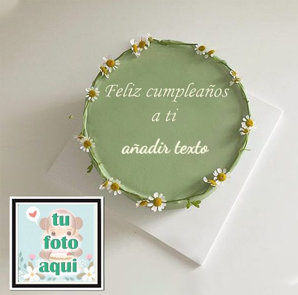 pastel de cumpleanos con texto 11 1 - Tarta Feliz Cumpleaños Verde Con Nombre Y Foto
