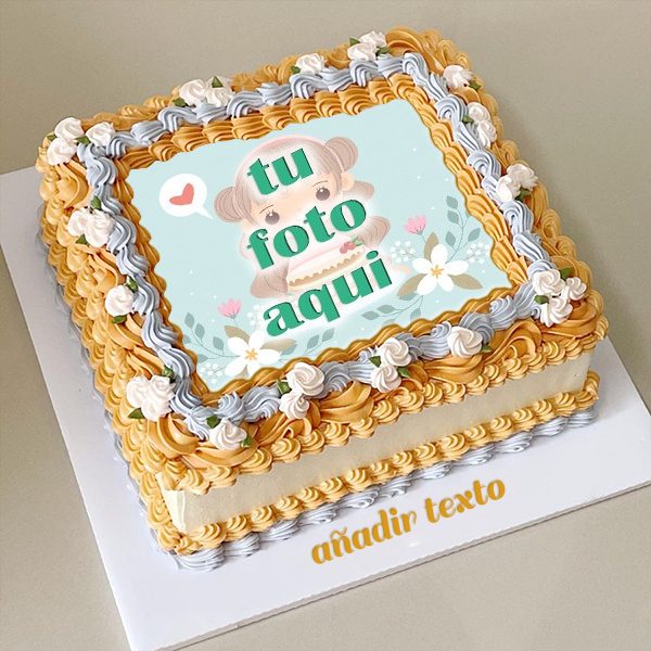 pastel de cumpleanos con texto 13 1 - Torta De Deseos De Cumpleaños Cuadrado Naranja Con Nombre Y Foto