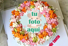 pastel de cumpleanos con texto 14 1 220x150 - Pastel de cumpleaños con borde de flores naranjas con imágenes