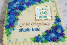 pastel de cumpleanos con texto 16 1 220x150 - Pastel de cumpleaños de flores azules con nombre y foto personalizados