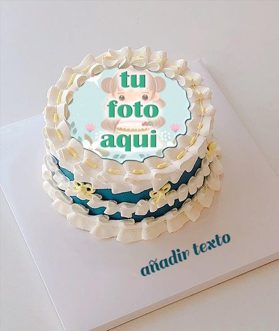 pastel de cumpleanos con texto 17 1 - Tarta De Deseos De Cumpleaños Crema Azul Con Nombre Y Foto