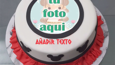 pastel de cumpleanos con texto 18 1 390x220 - Pastel de cumpleaños de Mickey de dibujos animados con foto y nombre