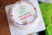 pastel de cumpleanos con texto 19 1 220x150 - Pastel de deseos de cumpleaños de flores moradas con nombre y edición de fotos