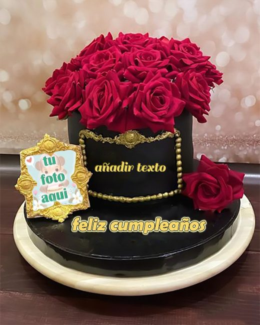 pastel de cumpleanos con texto 21 1 - Pastel de cumpleaños de rosas románticas con nombre y foto