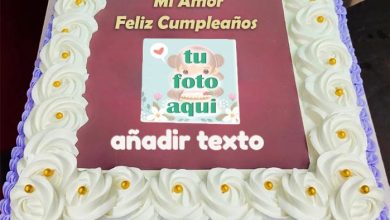 pastel de cumpleanos con texto 23 1 390x220 - Pastel de cumpleaños cuadrado con borde de flores con foto y nombre