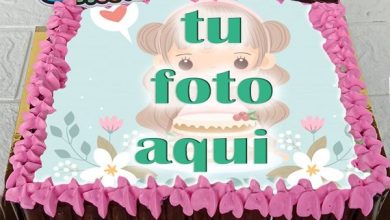 pastel de cumpleanos con texto 5 1 390x220 - Pastel De Cumpleaños De Chocolate Rosa Con Nombre Y Foto