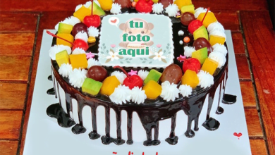 pastel de cumpleanos con texto 8 1 390x220 - Pastel de cumpleaños de frutas con nombre y editor de fotos